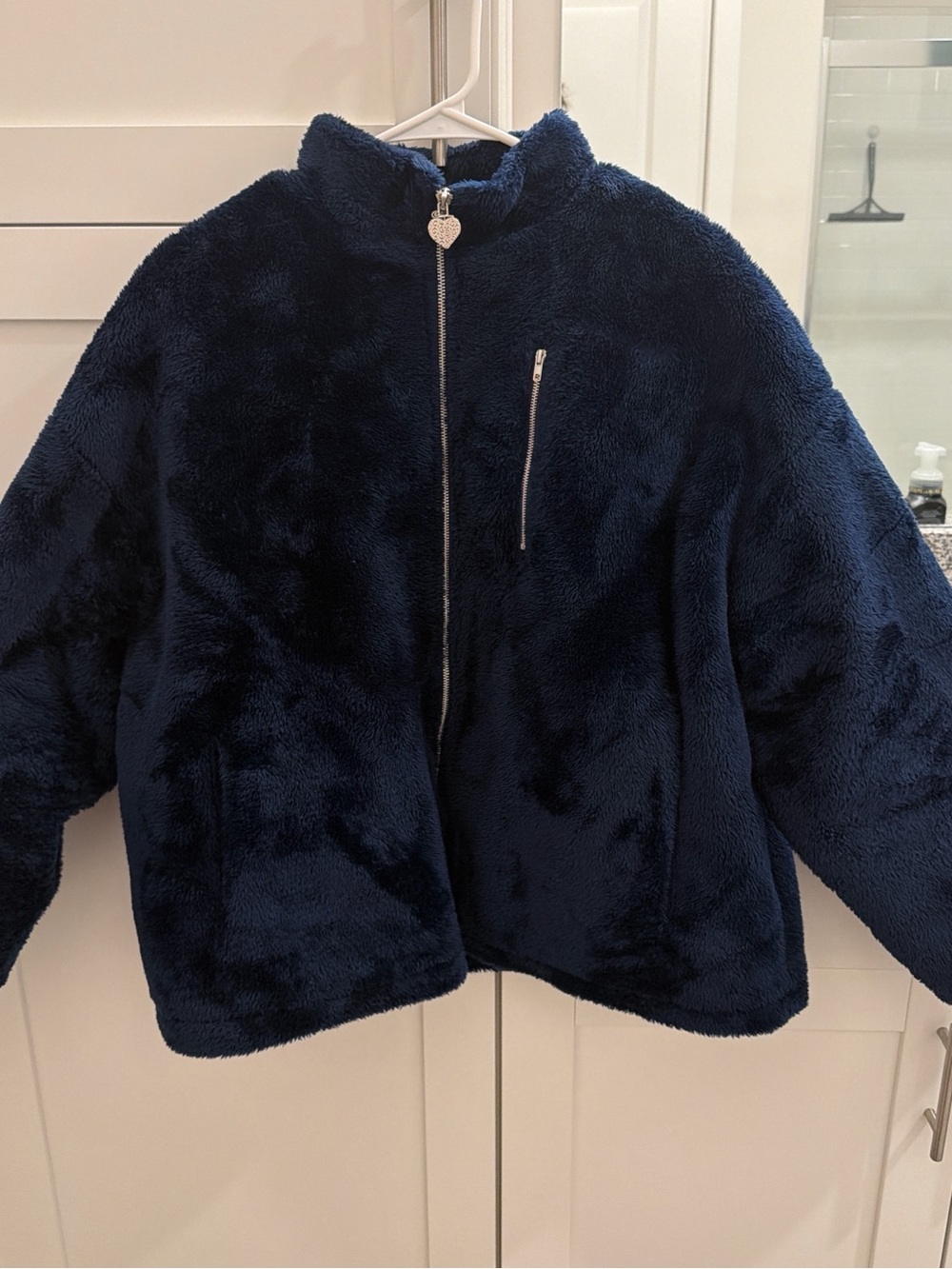 Navy Blue Plush Zip-Up Jacket